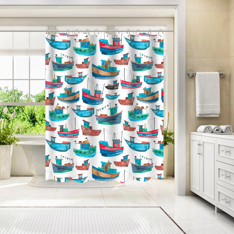 Bless international 71" x 74" Shower Curtain, Fishing Boats by Elena O